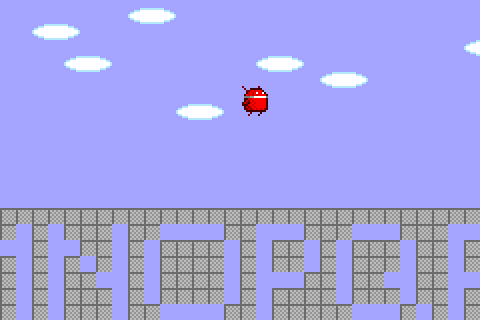 図2:  ドロイド君が右へ右へと進んでいく。ボタン押下で色も変わる。