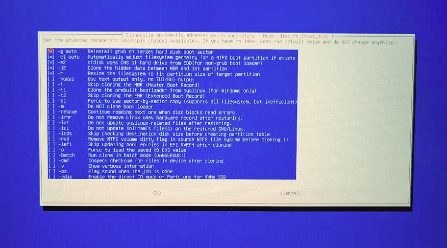 図7:  advanced extra parameters はデフォルトのまま