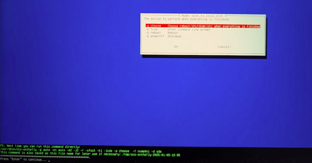 図10:  終了後の挙動はその時に選択することにして、進める